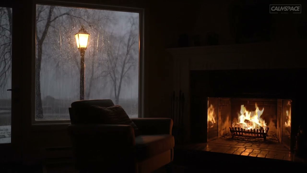 Warm Fireplace & Steady Rain 🔥🌧️ Quiet Cabin Night for Sleep