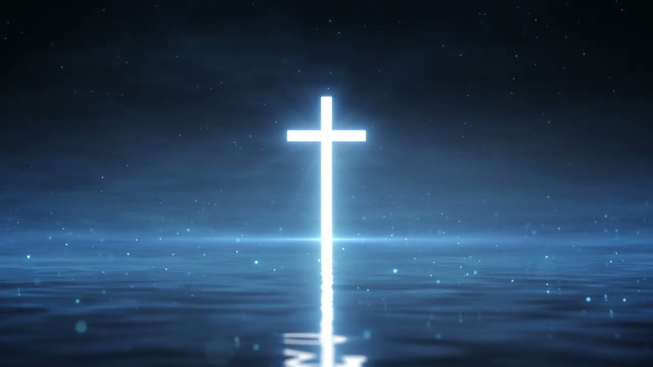 1 Hour Worship Background | Peaceful Glowing Cross Over Water | 4K Christian Meditation Video