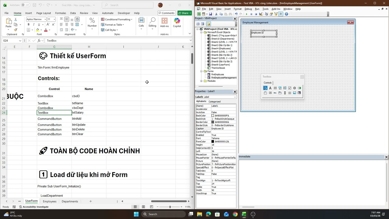 Học Excel VBA cùng Lister từ 0 -1 - Bài 4 - Làm quen với UserForm - Thêm Sửa Xóa Dữ liệu - CRUD