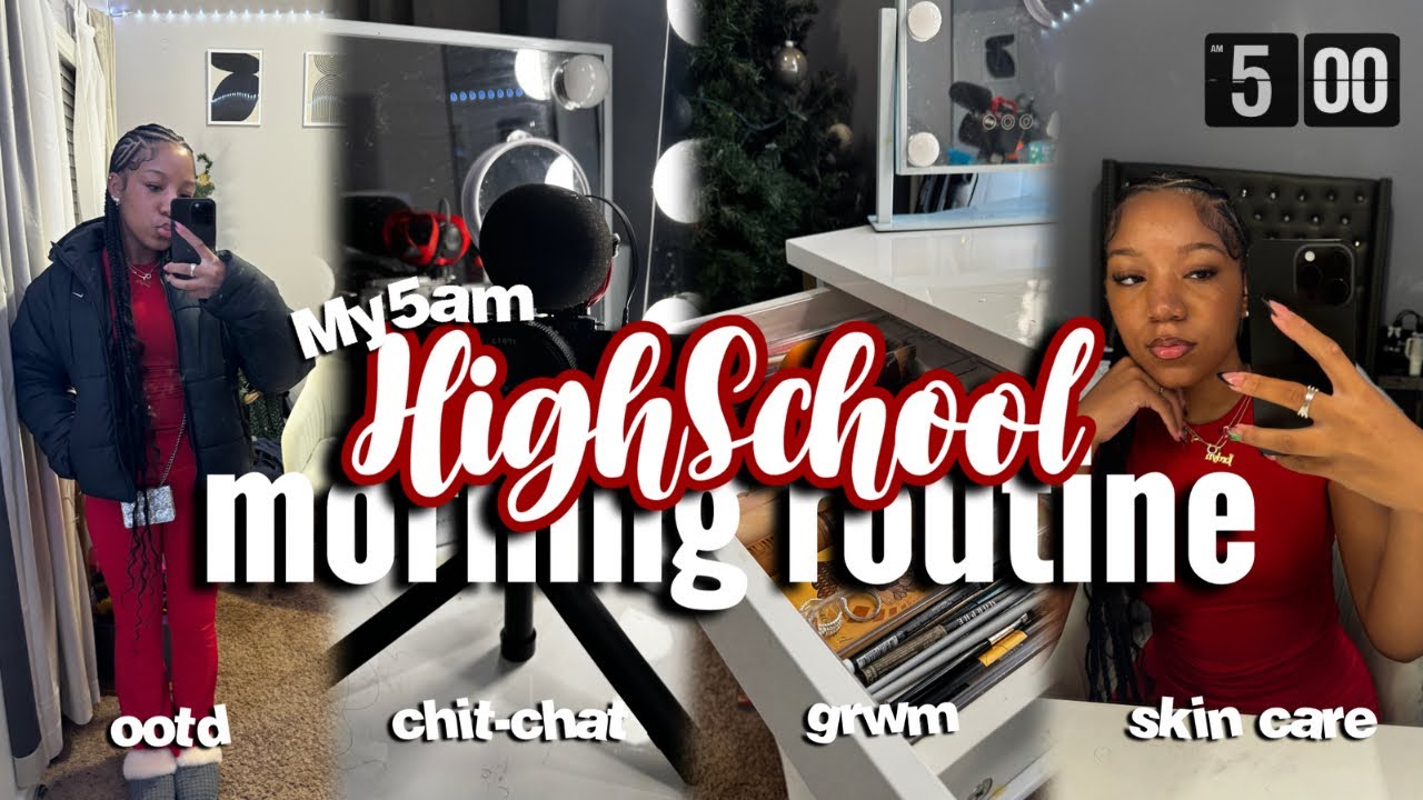 My REALISTIC 5am Highschool Morning Routine ❤︎| GRWM, ootd, chitchat, skin care &more