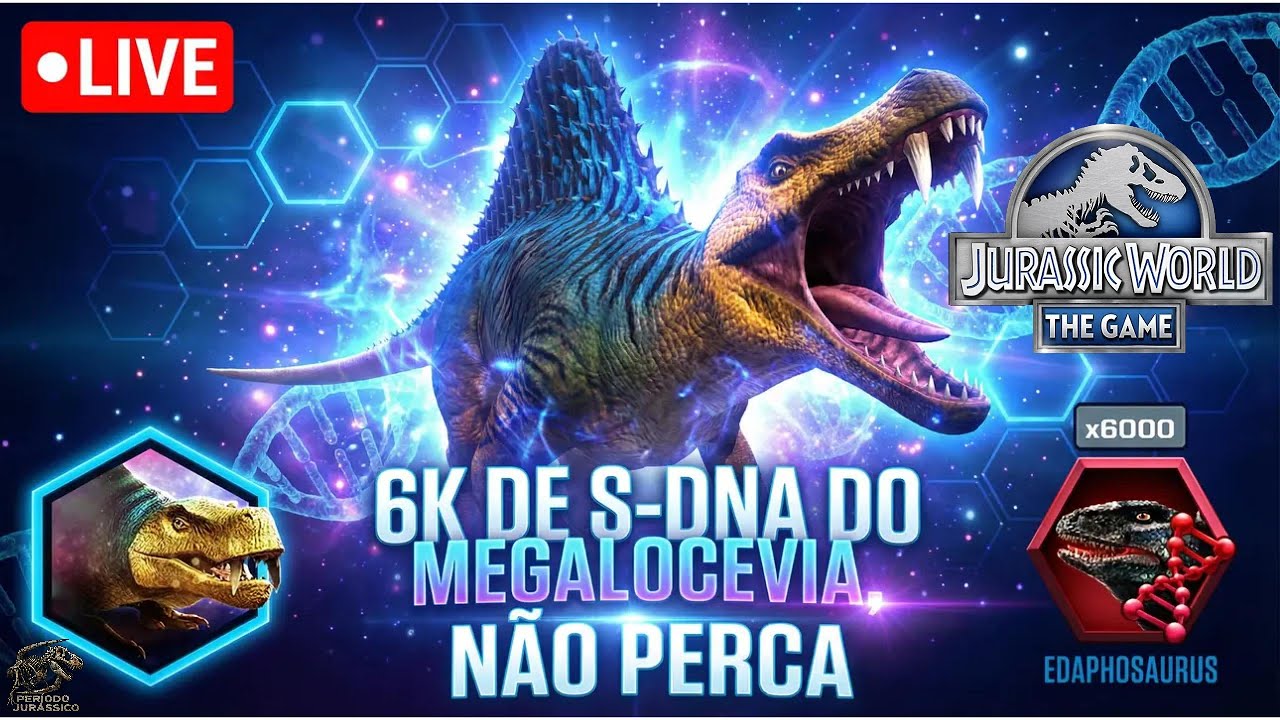 🔥 FARM DE S-DNA INSANO! | MEGALOCEVIA (50 Batalhas) | Jurassic World: The Game LIVE