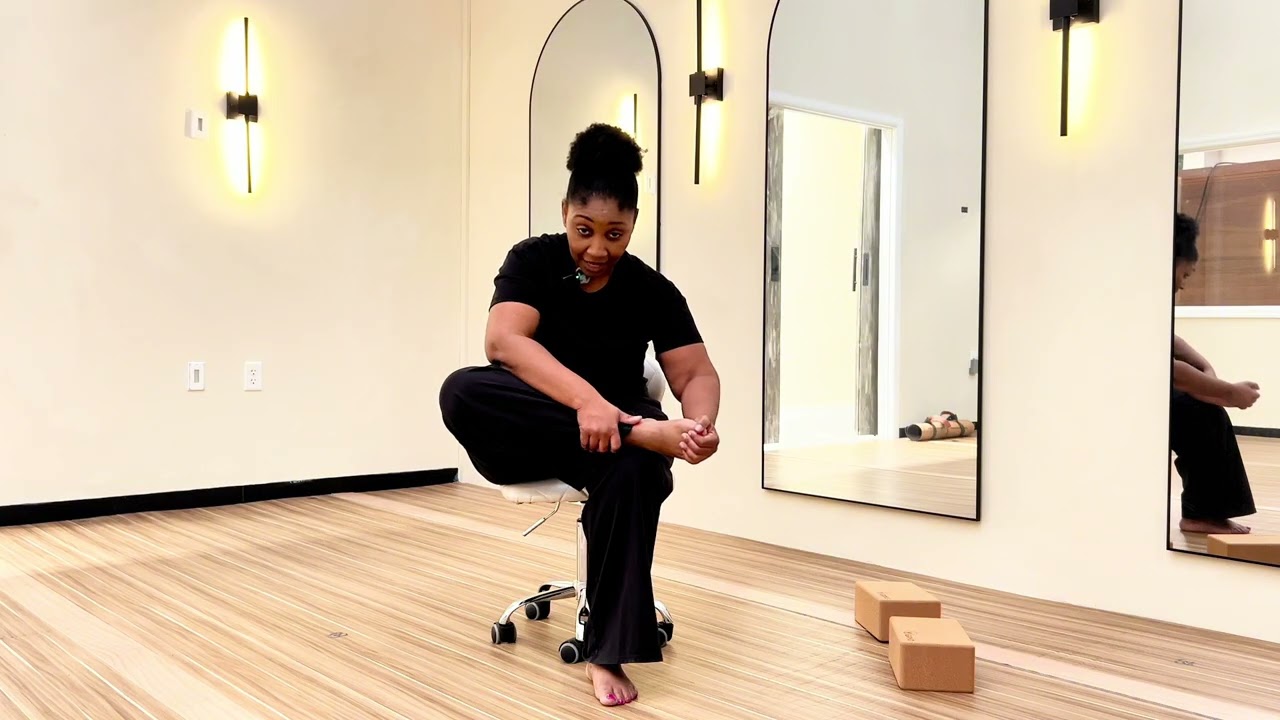 Energetic yoga moves you can do at work.