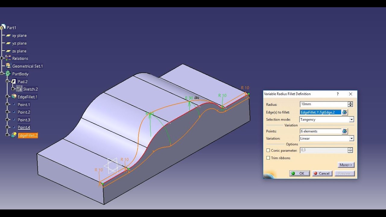Variable Radius Fillet Catia V5 Tutorial