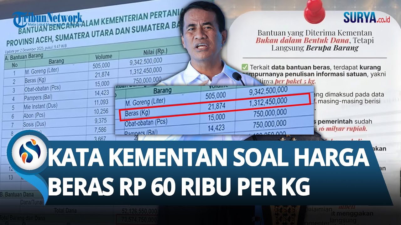 KLARIFIKASI Kementan soal Geger Bantuan Beras Rp 60 Ribu per Kg ke Korban Banjir, Kini Minta Maaf