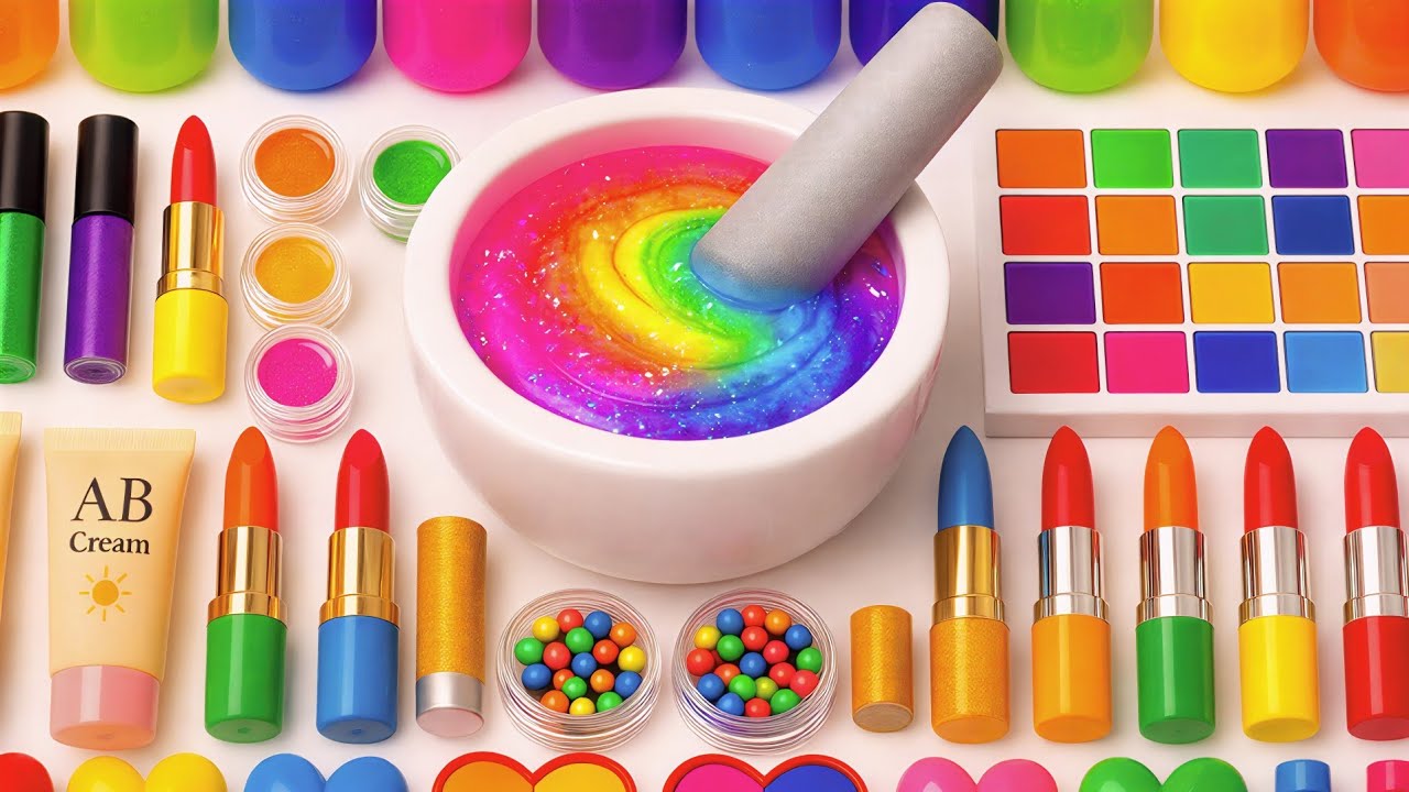 Satisfying Slime Video ASMR | How to Make Rainbow Shiny Slime Mix All Makeup Collections & Glitters