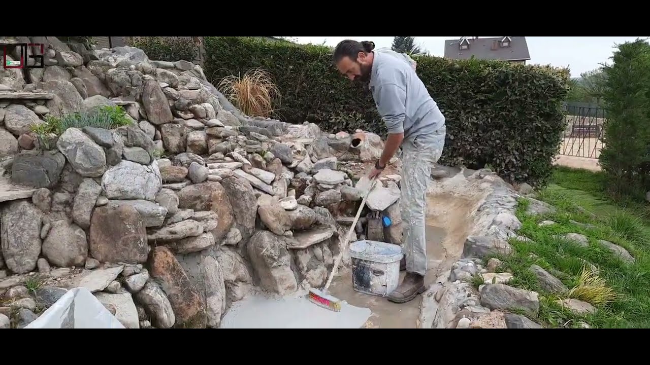 yapay şelaleye tam elastik su yalıtımı , weber yapısal tamir harcı ve sikalastic 1K uygulaması
