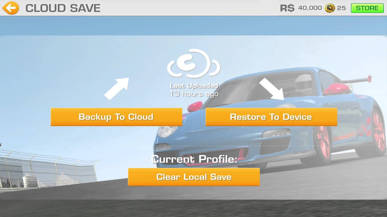 Real Racing 3 How to use Cloud Save Part 1 : Restore your device from your cloud save