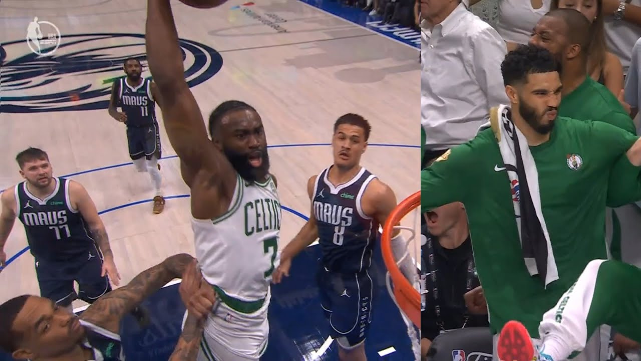 Jaylen Brown blows by Kyrie and Luka for filthiest dunk on Mavs in Game 3 😱😱