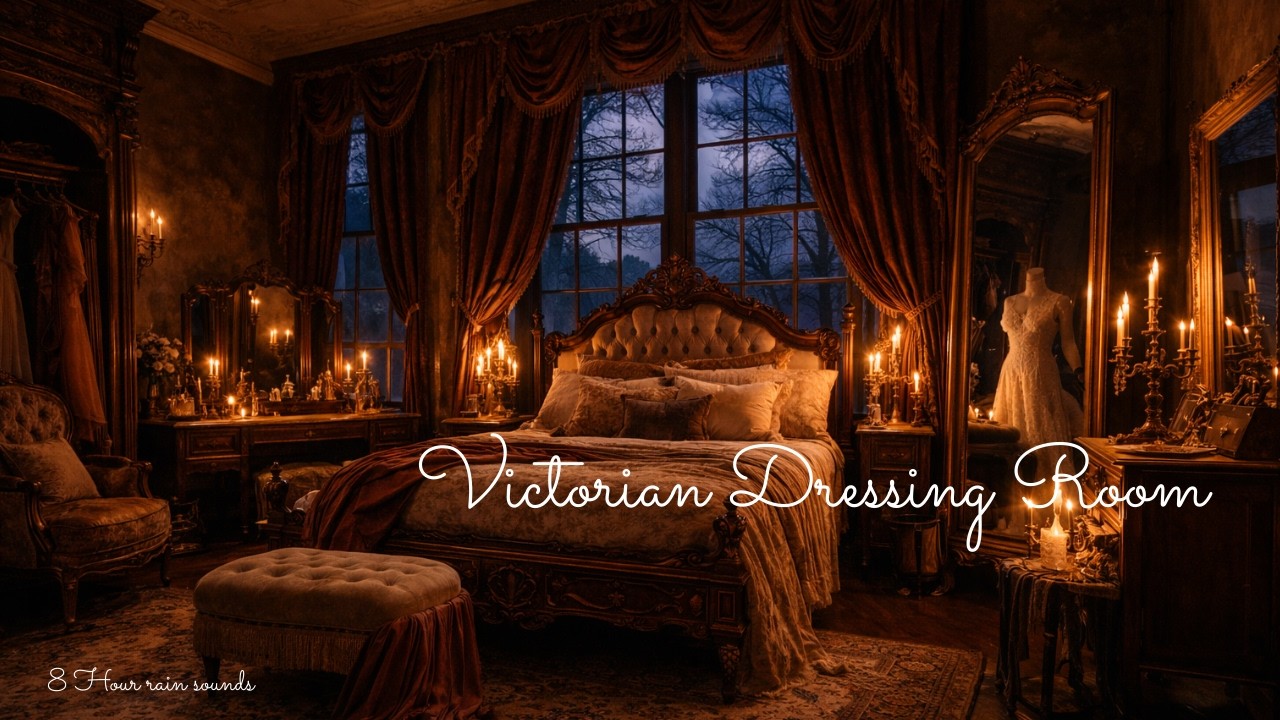 🕯️Dark Cozy Victorian Dressing Room / 8 Hours Rain Sounds / Sleep and Relaxation ✨🌙