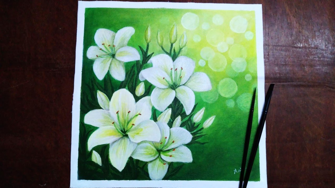 White Lily Flower Painting 🌼| Acrylics on Canvas🎨🖌