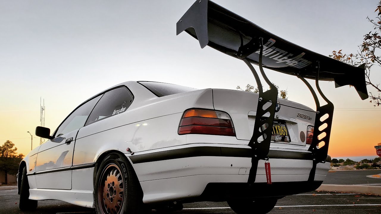 MASSIVE Battle Aero Chassis Mount Wing On A BMW E36!