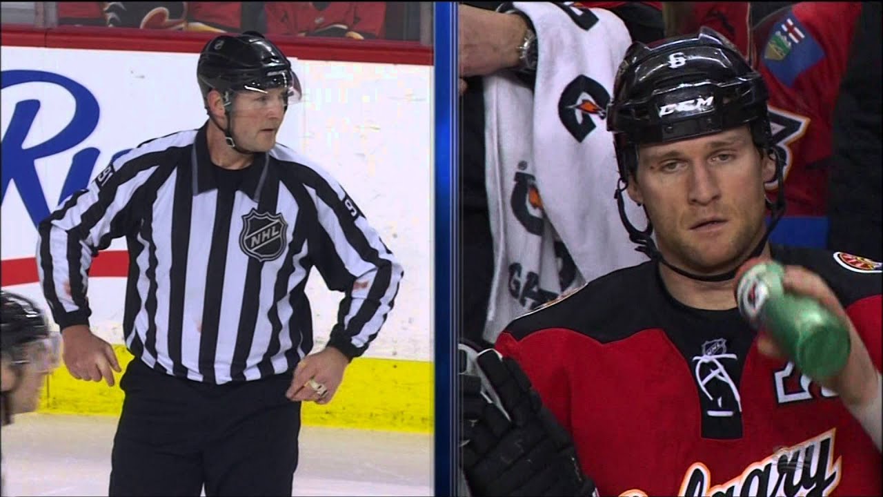 NHL Calgary Flames #6 Dennis Wideman $500,000 hit on Referee #91 Don Henderson on January 27th, 2016