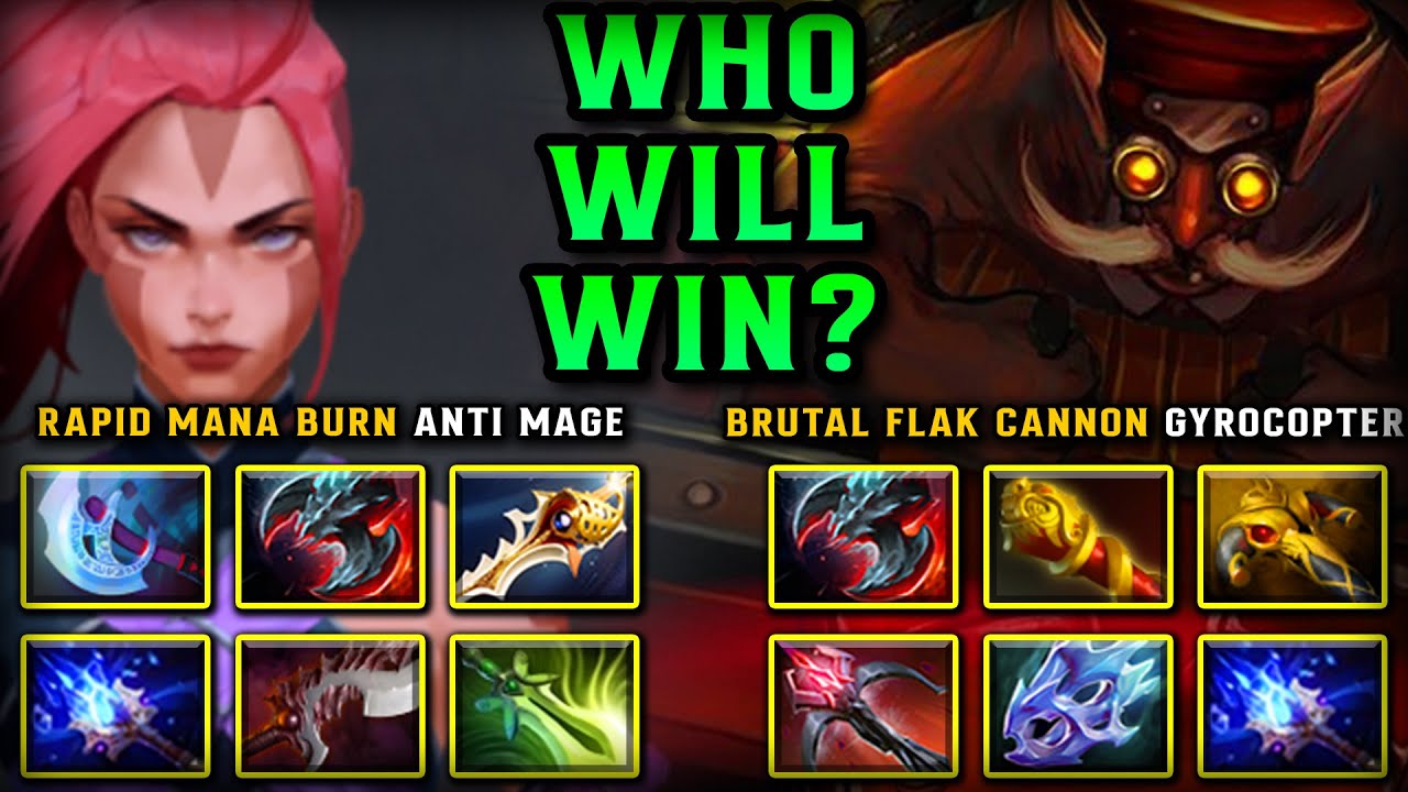 WHO WILL WIN? | Rapid Mana Burn Speed Anti Mage Vs. Unlimited Flak Cannon Carry Gyrocopter DOTA 2