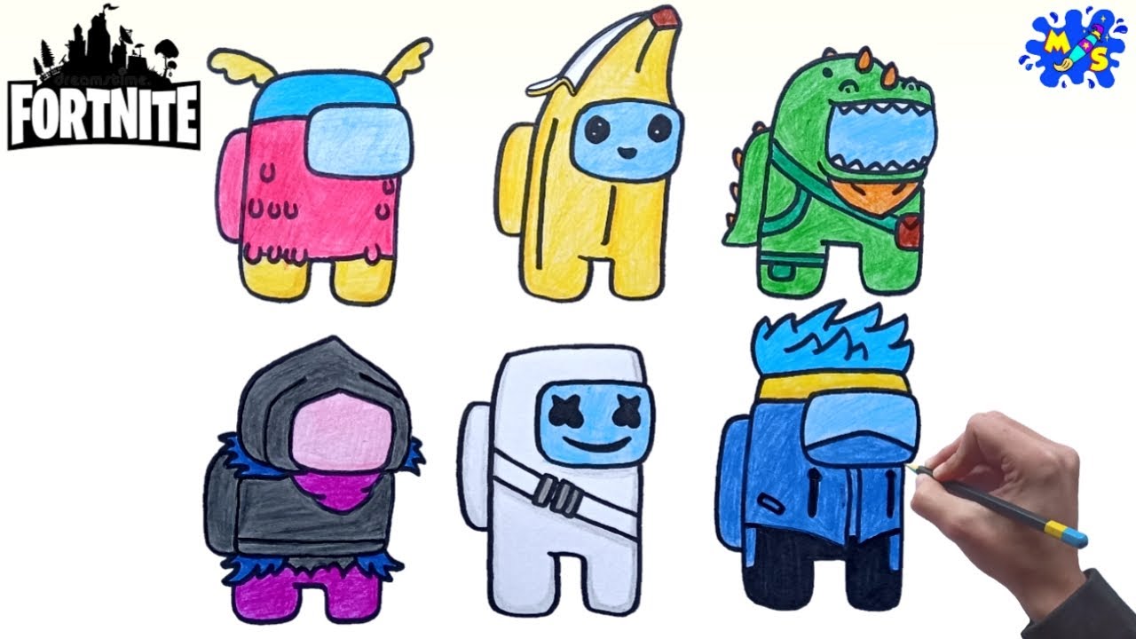 How to Draw Among Us Fortnite Outfits || Easy Step by Step