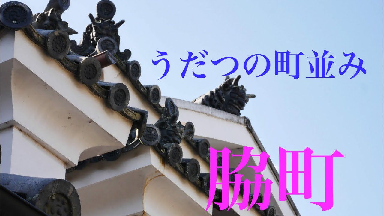 【うだつの町並み】徳島県美馬市脇町　この町並みの大きな特徴は、町家の両端に本瓦葺きで漆喰塗りの「うだつ」が多くみられることであり、このことから「うだつの町並み」の通称で親しまれています。