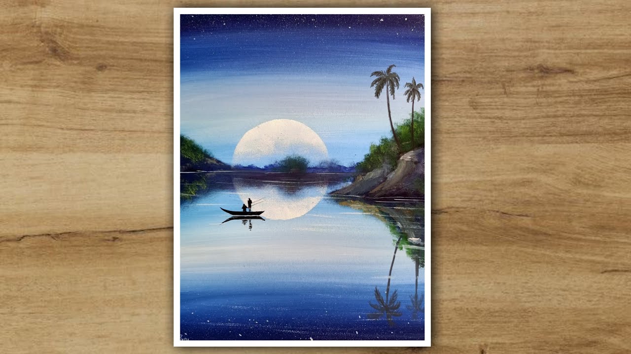 The sun on River | poster colour painting