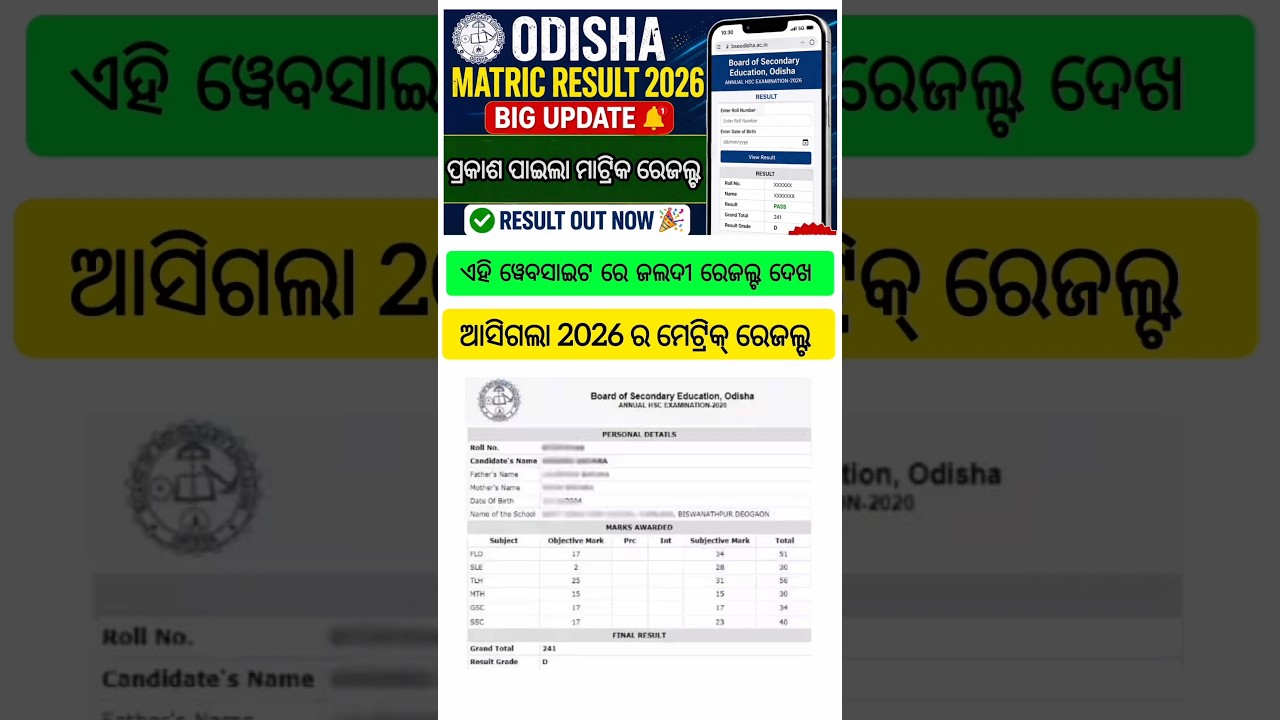 Odisha Matric Result 2026 Out Now  | Check 10th Result Online | BSE Odisha Result Link 2026