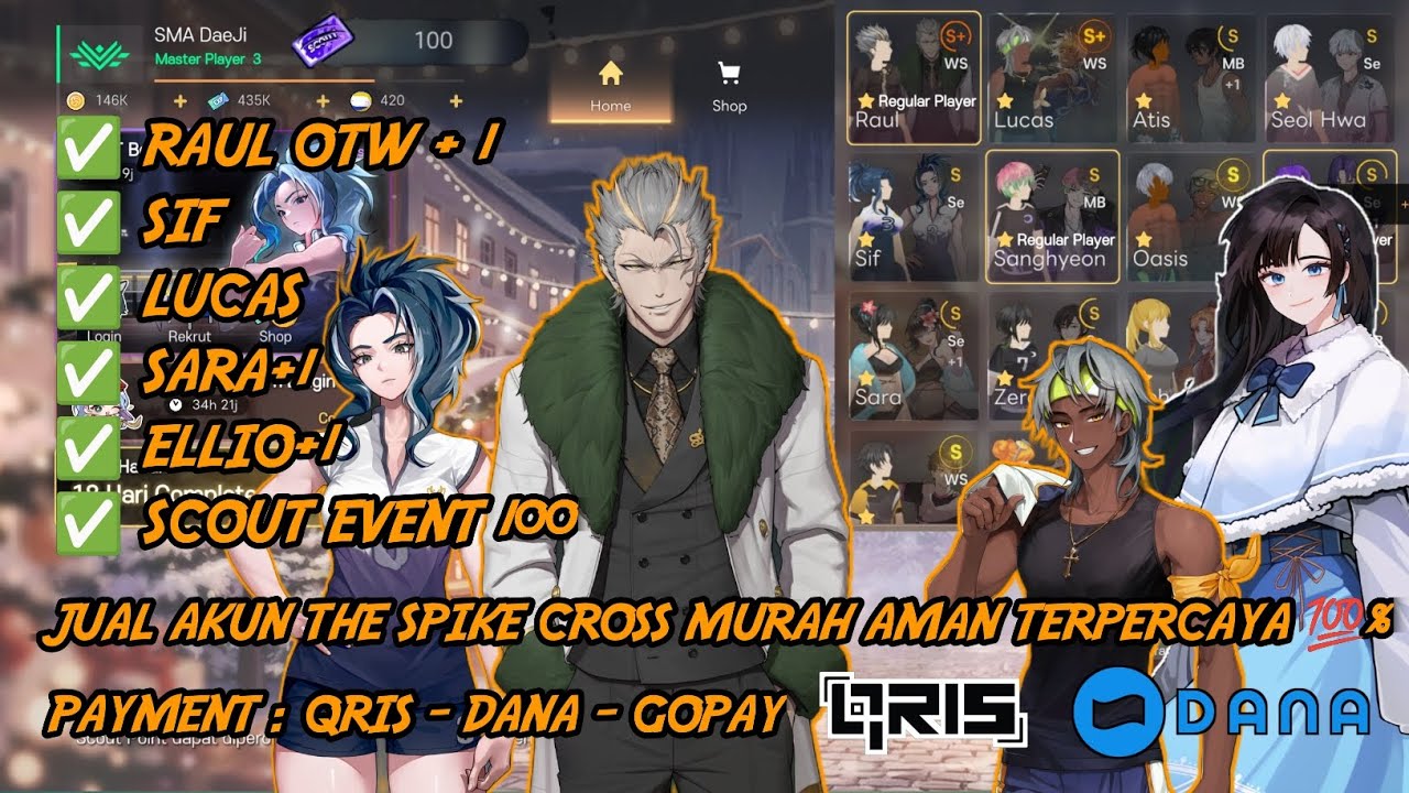 JUAL AKUN THE SPIKE CROSS RAUL OTW +1 MURAH AMAN TERPERCAYA 100% | LUKAS, SIF, SARA, TOKEN ++ DLL