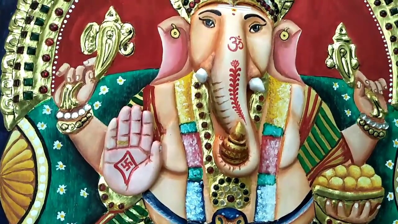 Tanjore Painting Vinayagar in 3D- Tanjore painting tutorial - step by step - in Madurai