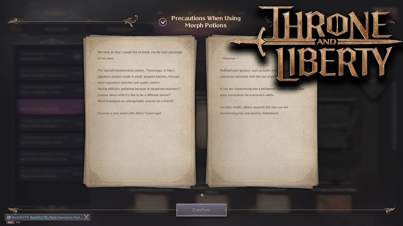 Precautions When Using Morph Potions  - Near Watchers Post Collection Codex THRONE AND LIBERTY