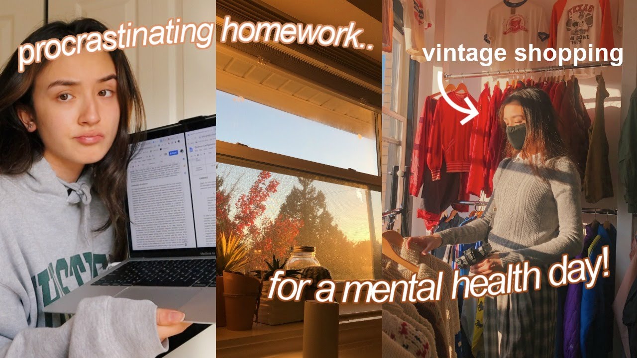 procrastinating homework for a mental health day! vintage shopping, working out + more :)