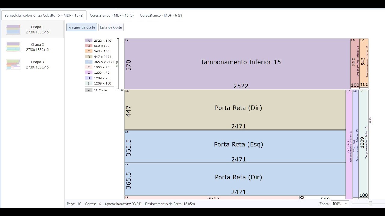 Plano de corte e lista de materiais Promob Plus e Promob CUT (Versão até 2020)