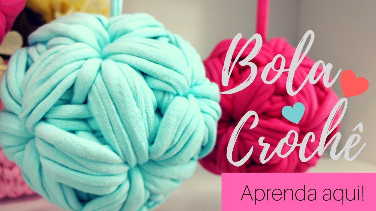 Bola de Crochê com ponto estrela em fio de malha - Novelo Rosa