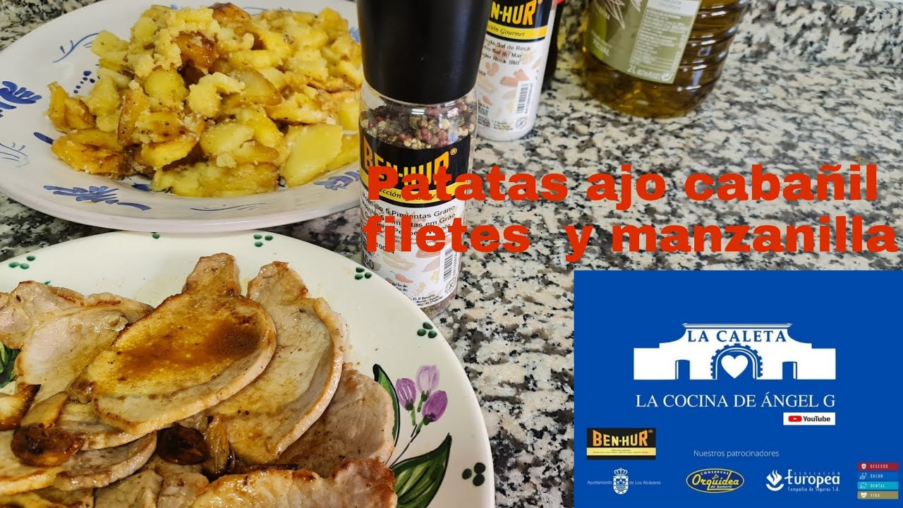 Patatas ajo cabañil y filetes con manzanilla