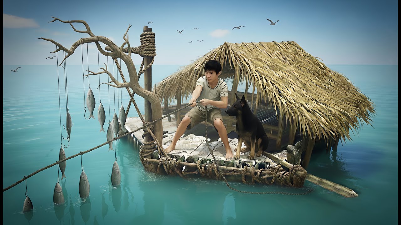 Surviving on a Trash Raft with My Dog | Turning Ocean Trash into Tools & Catching Fish