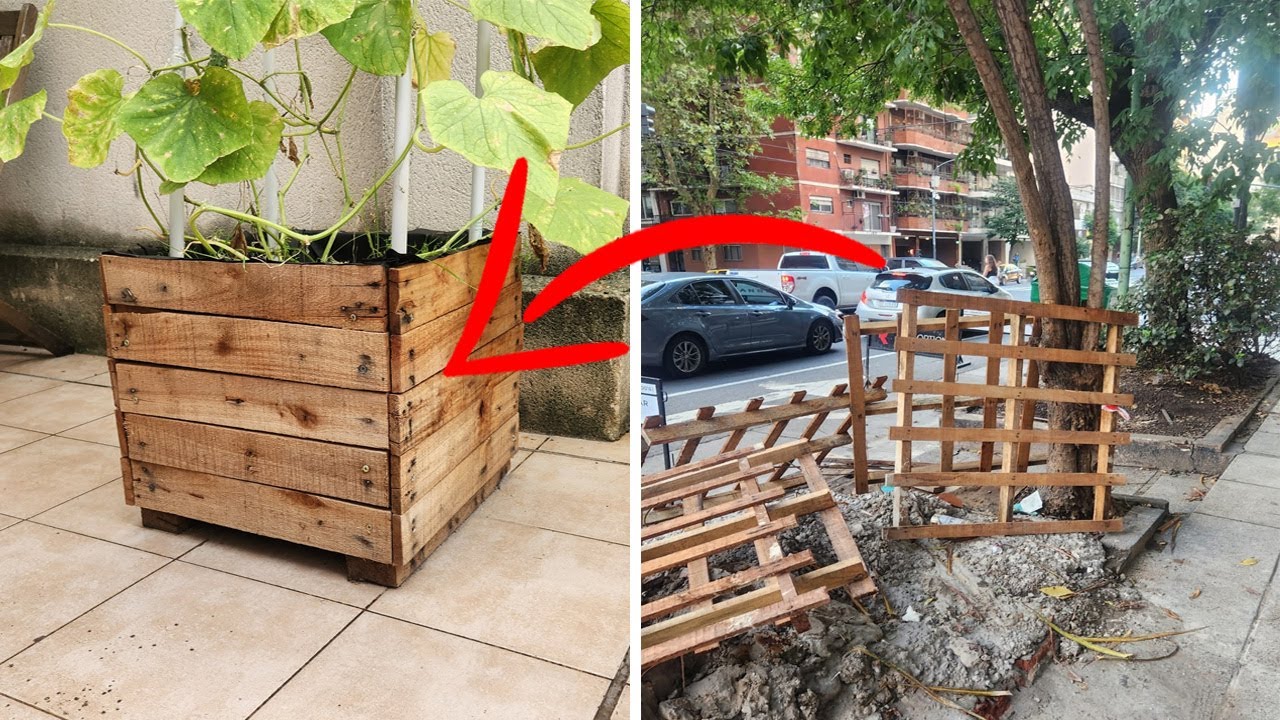 🪴🪴CONSTRUCCION de MACETA CUADRADA CON PALLETS de la CALLE 👷‍♀️- Jardinería de pallets reciclados DYS