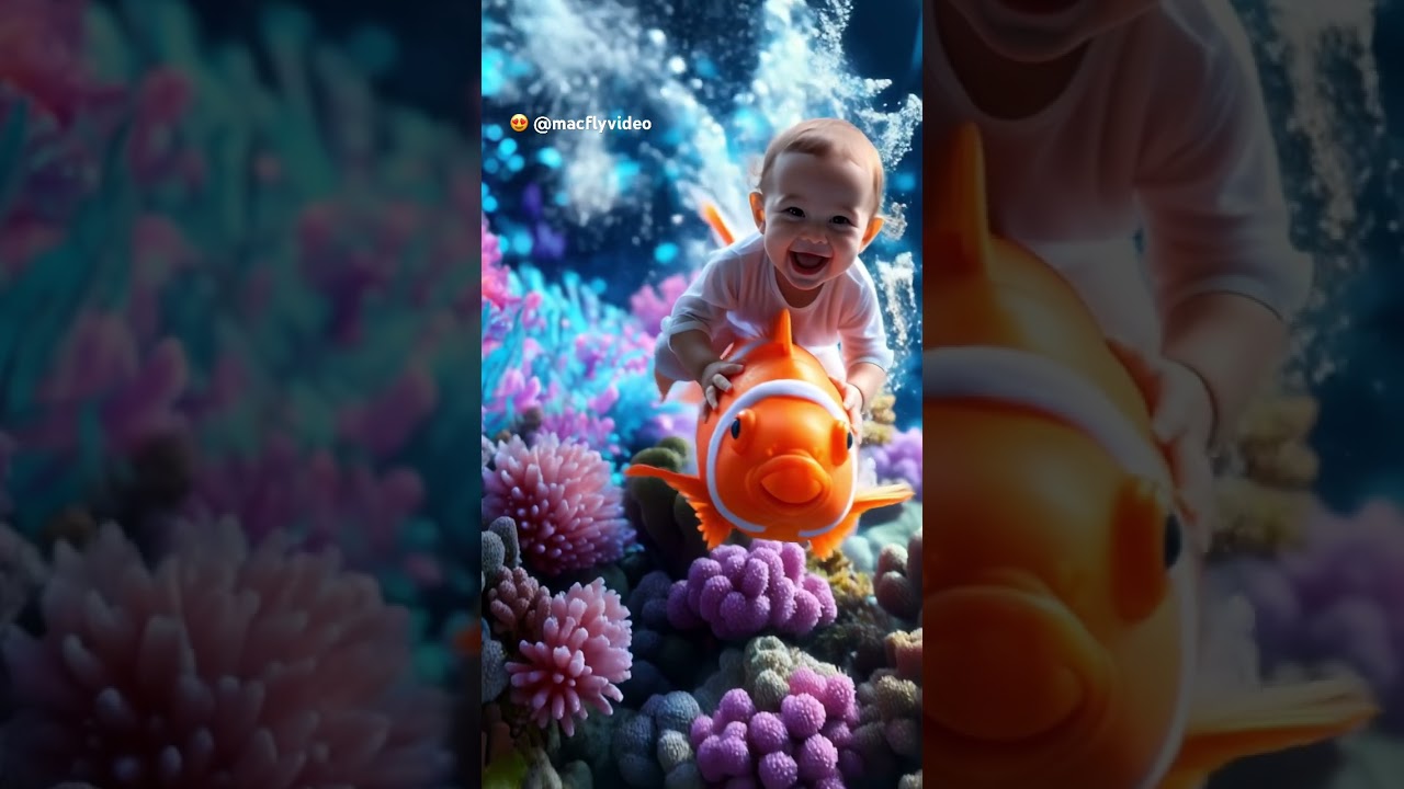 Dreamy Baby Swim with Fish in Abstract Sea 🌊👶🐟 #Shorts #Dreamscape #UnderwaterArt