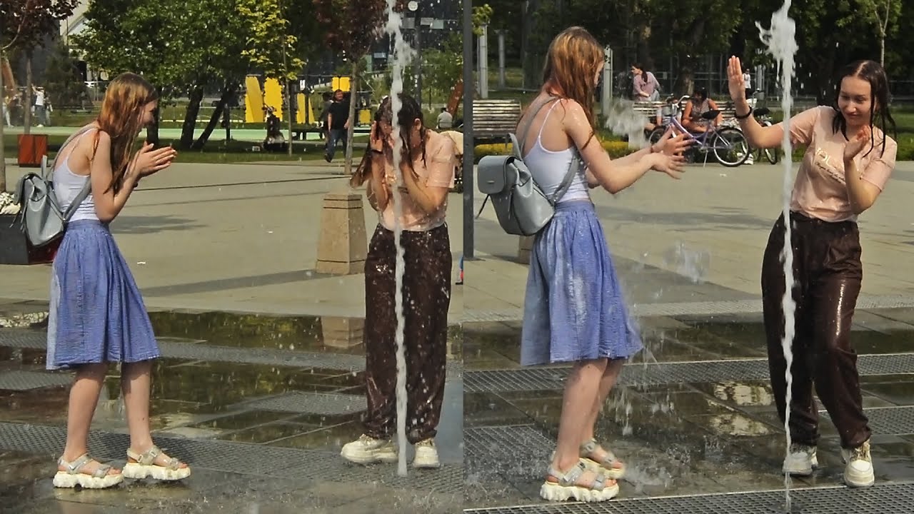 Girls, fountain and wet joys of summer! Full video. / Девушки, фонтан и радости лета! Полное видео.