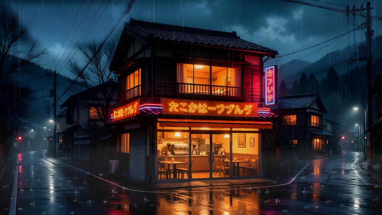 Midnight Rain in Japan 🌧️ | Cozy Lofi Café Ambience for Sleep, Study & Relax