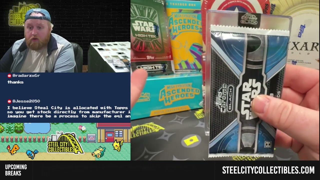 *СПЕЦИАЛЬНЫЙ ВЫПУСК В ПРЯМОМ ЭФИРЕ* Коллекционная коробка Topps Star Wars Chrome Black 2023 года ...