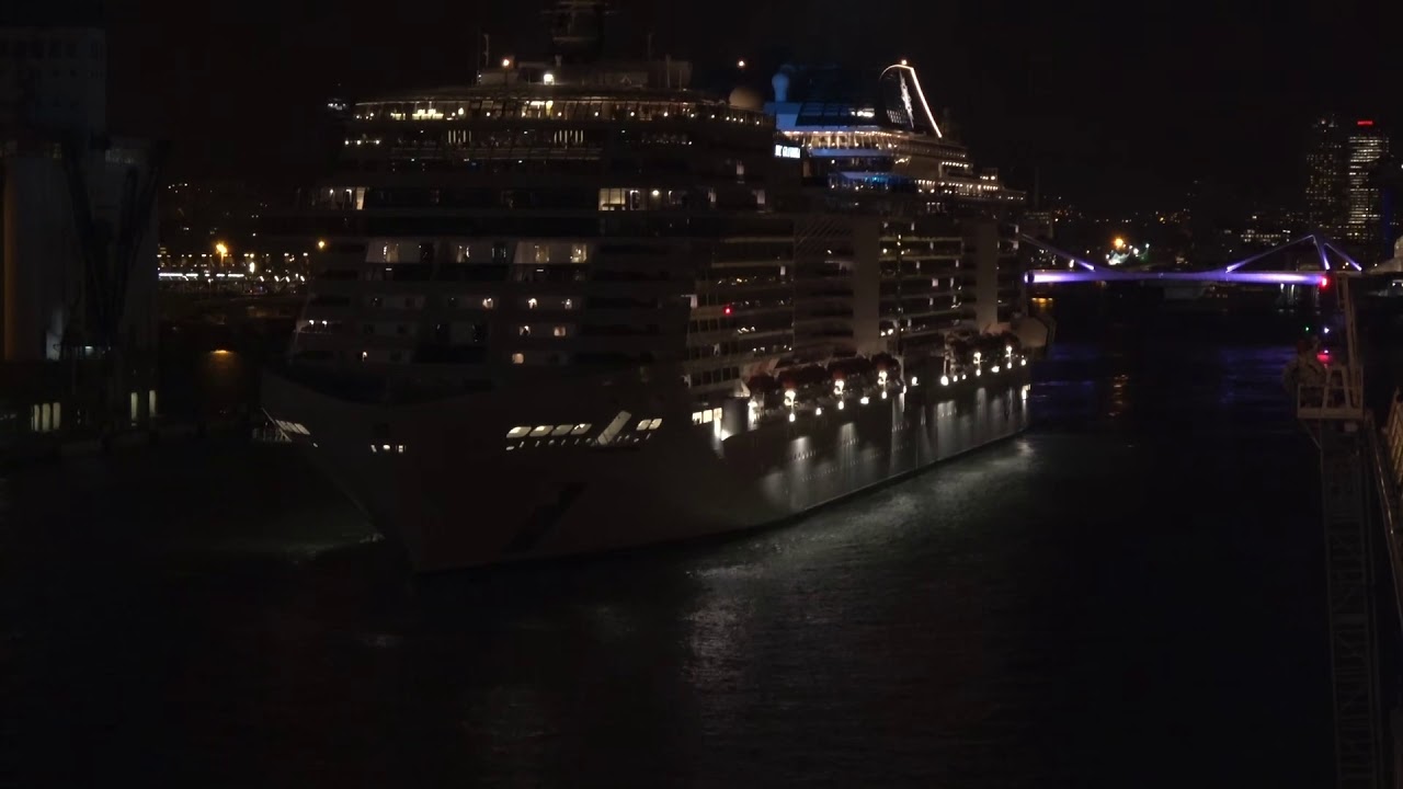 MSC GRANDIOSA leaving port of Barcelona, Spain