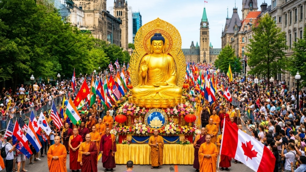 🙏 50 Nations Grand Buddha Procession in Canada 🇨🇦 | Giant Buddhist Parade & Sacred Festival 4K