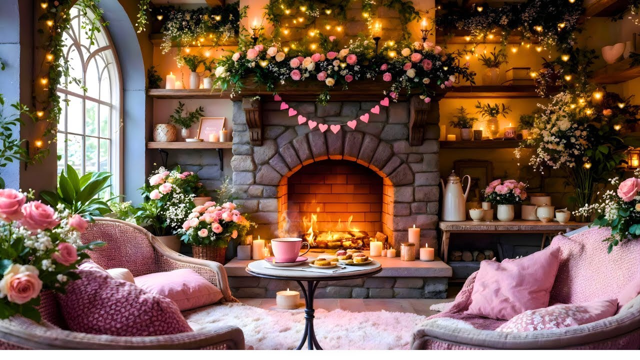 Tranquil cafe Ambience 🏡 Soft Fire ASMR and Pink Aesthetic