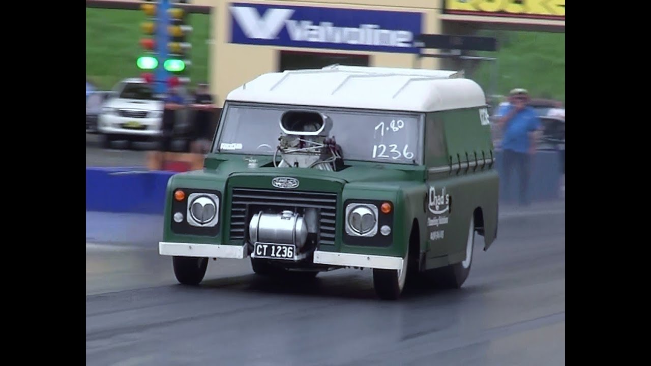CHAD'S PLUMBING LAND ROVER V8 DRAG CAR RUNS 7.87 @ 172 MPH SYDNEY DRAGWAY 3.3.2013