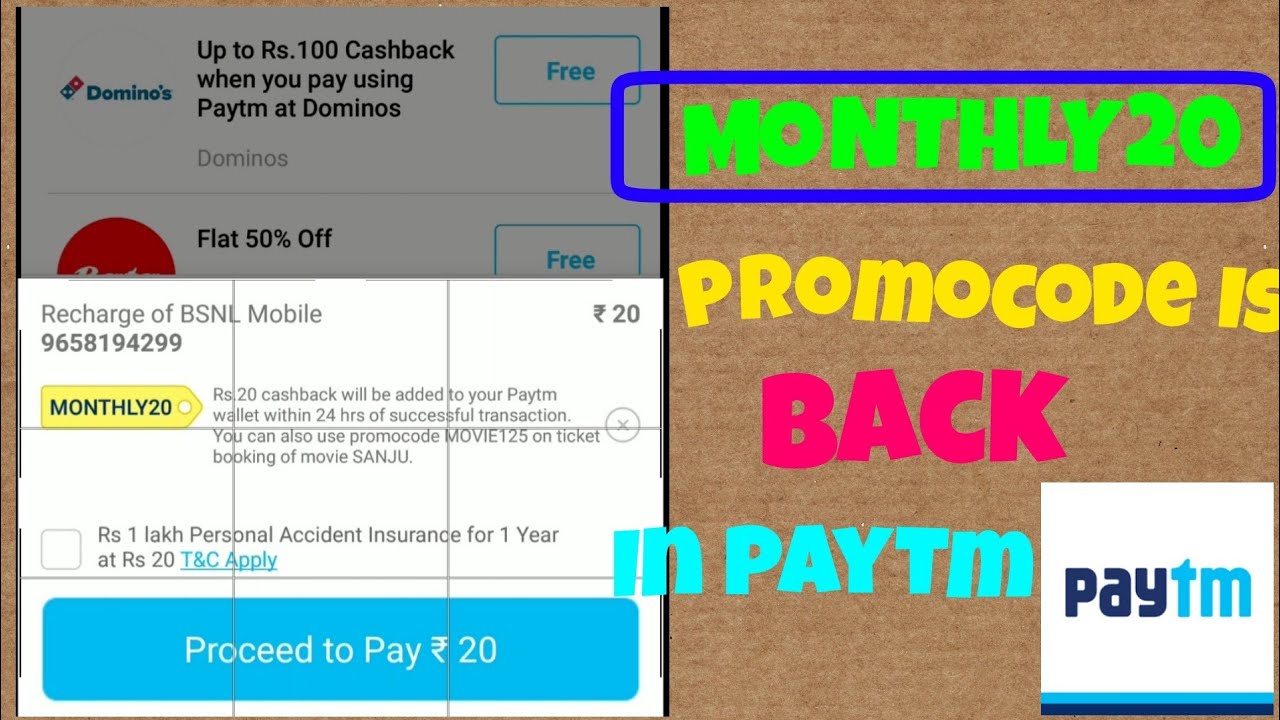 MONTHLY20 promocode is back on PAYTM ! July 2018