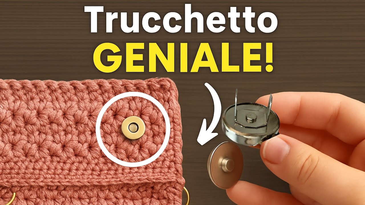 Trucchetto  geniale per applicare il bottone magnetico senza rovinare le tue borse all’uncinetto 