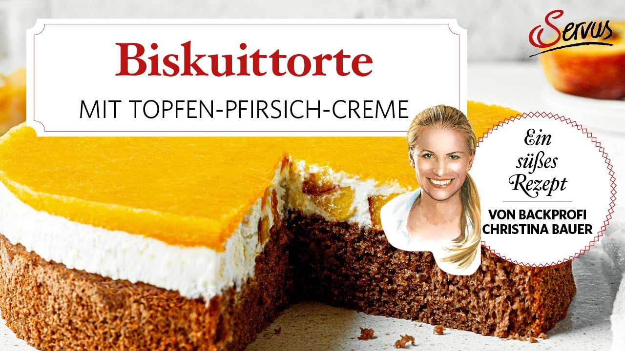 Biskuittorte mit Topfen-Pfirsich-Creme und Fruchtspiegel von Christina Bauer
