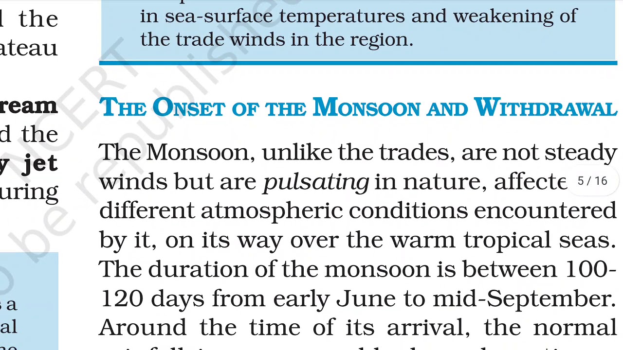 Climate chapter 4 Geography class 9 [Onset of monsoon and withdrawal]