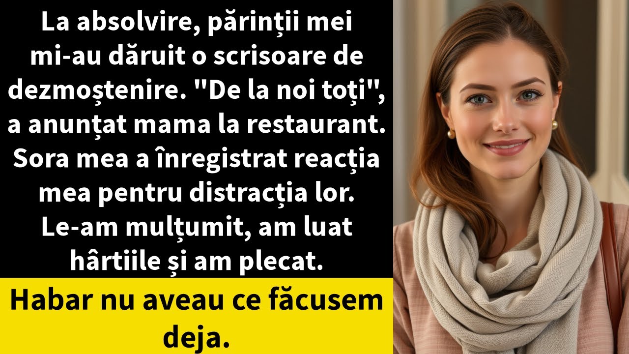 La absolvire, părinții mei mi-au dăruit o scrisoare de dezmoștenire. "De la noi toți",