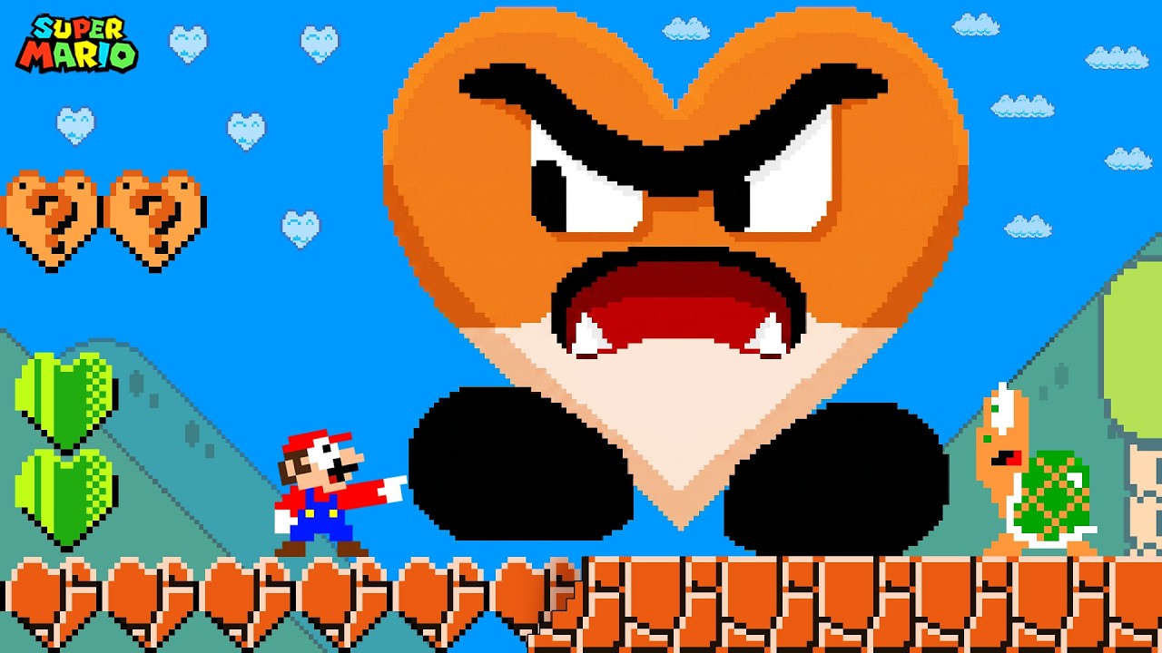 Super Mario Bros. But Everything Mario Touches Turns into HEARTS