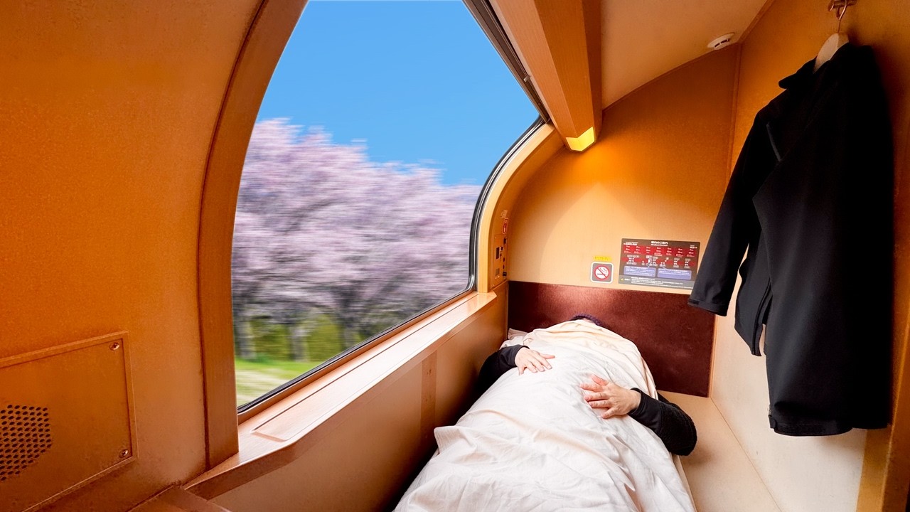 Поездка на спальном поезде в Японии в день цветения сакуры 🌸 🛏️ «SUNRISE EXPRESS»