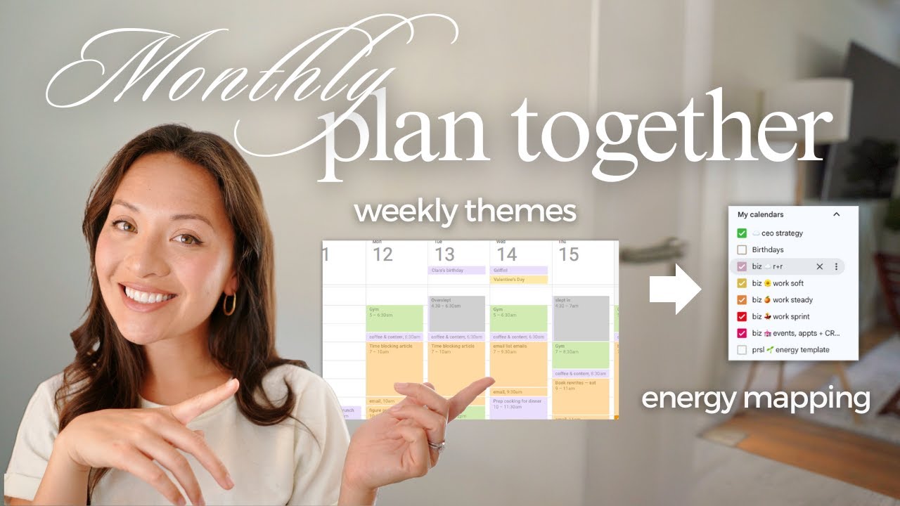 Monthly Plan Together Routine in Google Calendar ✨ weekly themes method, productivity zones