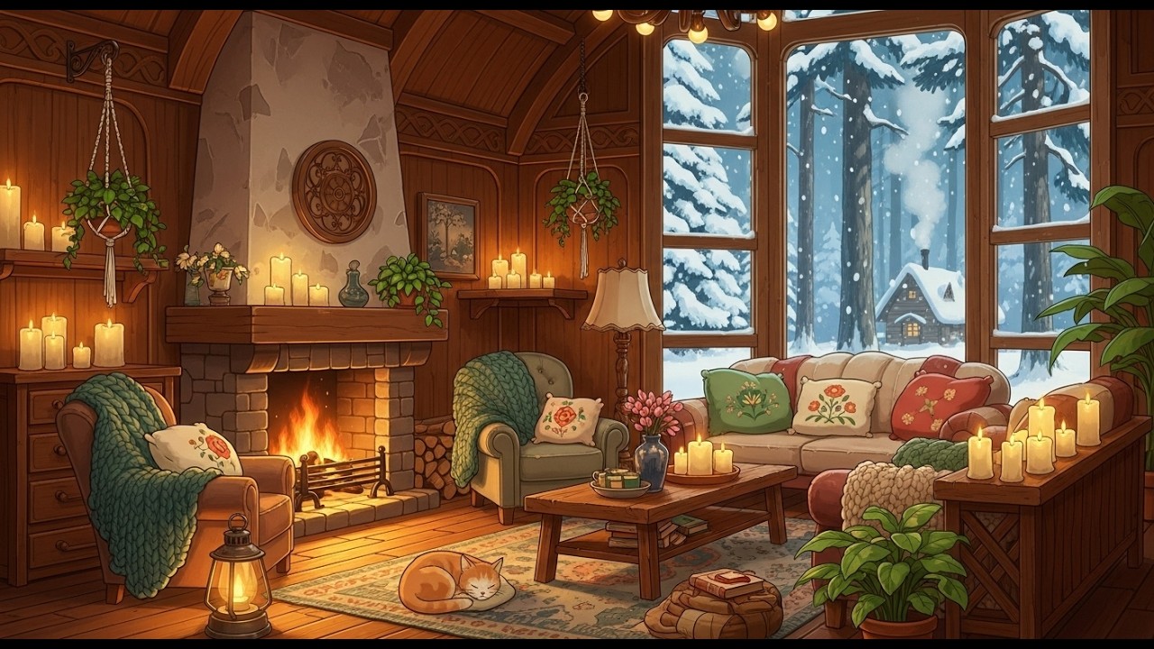 Rainy Evening Cabin Ambience 🌧️🔥 Cozy Fireplace Lofi Music for Study & Chill