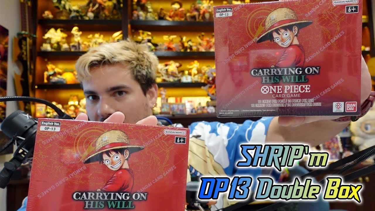 Открытие коробки с бустерами &laquo;Carrying On His Will&raquo; x2 &mdash; One Piece Card Game &mdash; OP13 Shrip'm 1/14