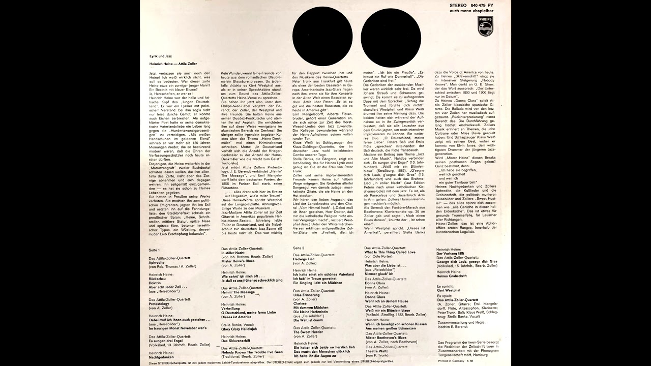 Heinrich Heine Lyrik und Jazz 1968 Side 2