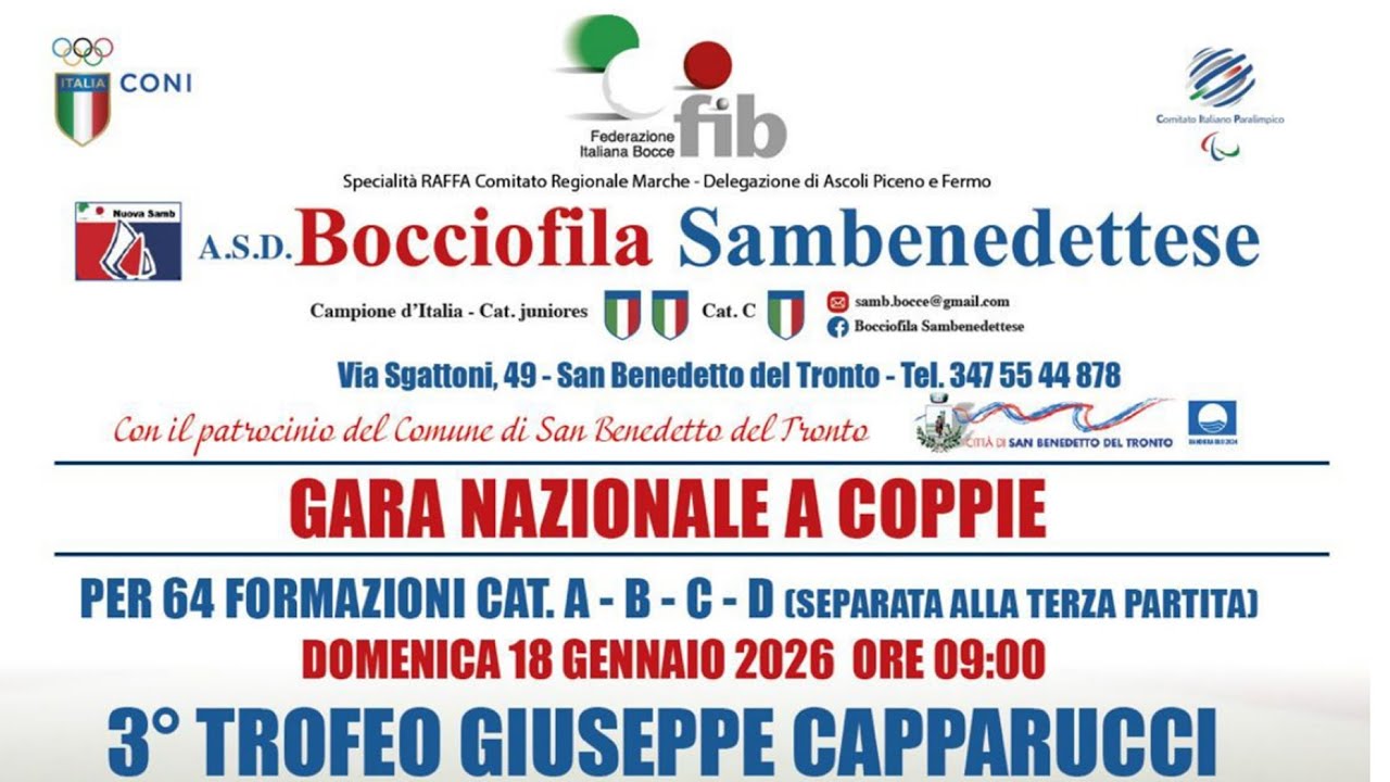 3° TROFEO GIUSEPPE CAPPARUCCI - GARA NAZIONALE A COPPIE - DALLA BOCC. SAMBENEDETTESE